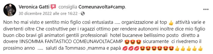 Recensione Facebook di un genitore del Camp ComeUnaVolta