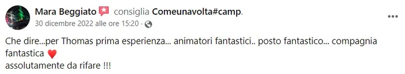 Recensione Facebook di un genitore del Camp ComeUnaVolta