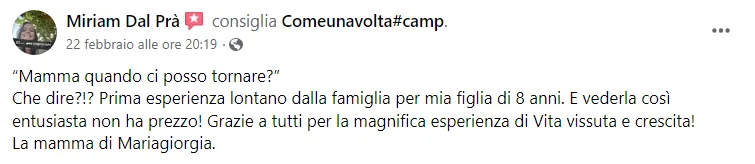 Recensione Facebook di un genitore del Camp ComeUnaVolta
