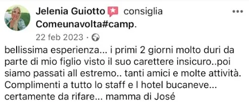 Recensione Facebook di un genitore del Camp ComeUnaVolta